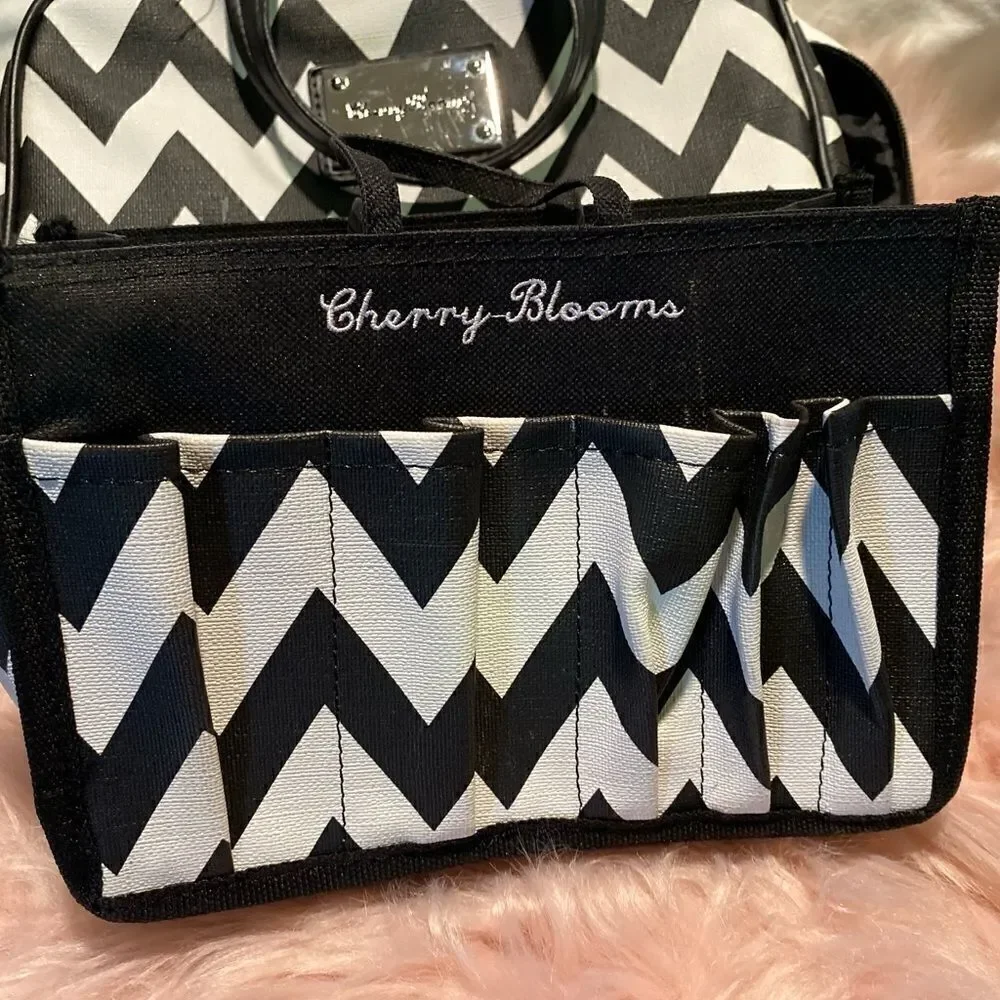 Cherry Blooms Chevron Makeup Organizer